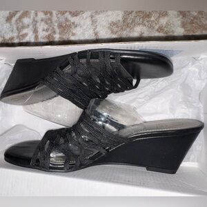 Impo Black Woven Wedge Sandals